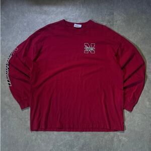 90's Vintage Nebraska Cornhuskers Logo Red Long Sleeve Shirt -XXL